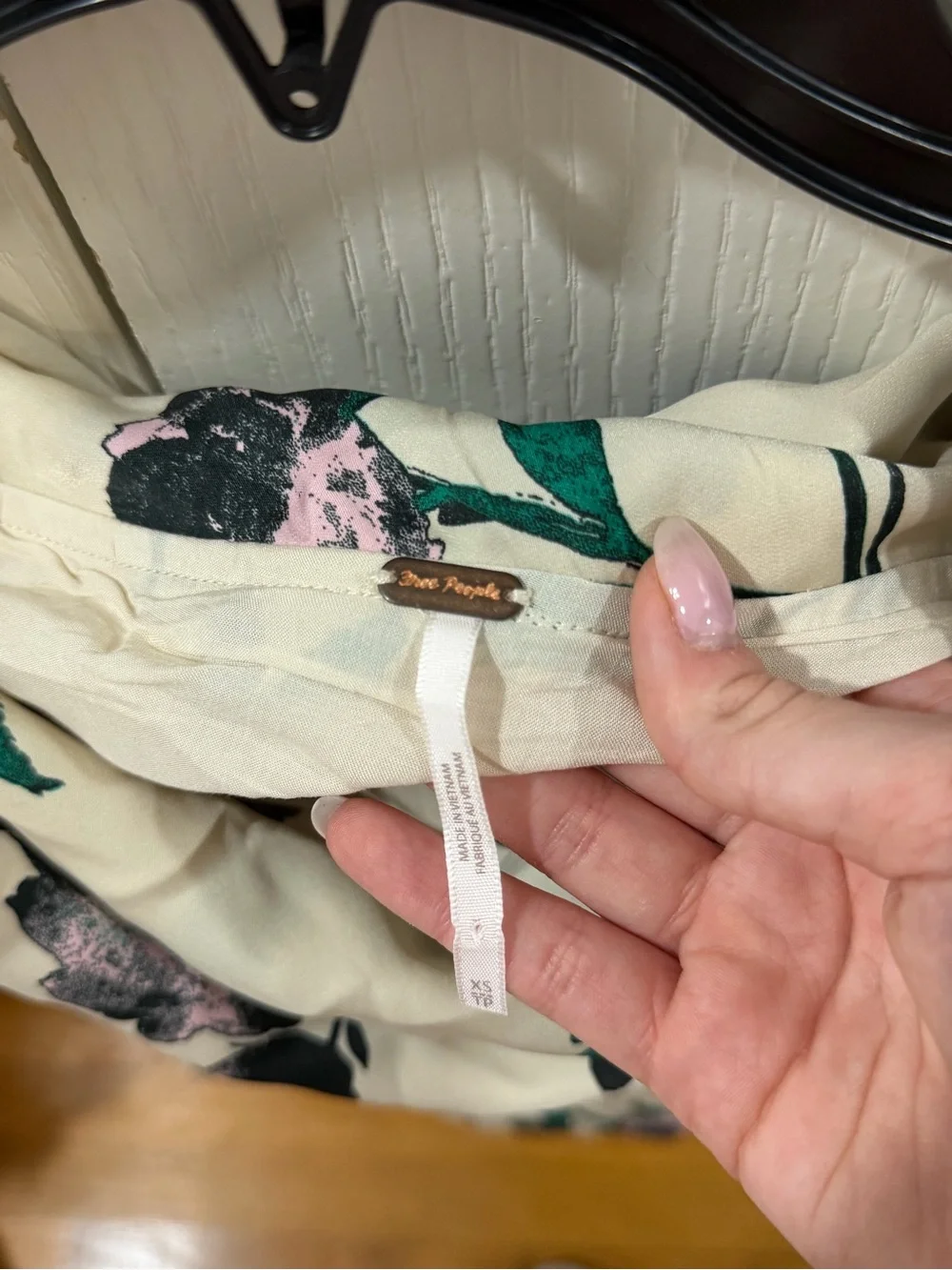 Free People Cream Floral Off-Shoulder Blouse with Green & Black Accents